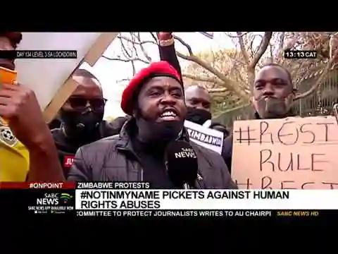 WATCH: Protesters Picket Outside Zim Embassy In Pretoria Over Human Rights Abuses