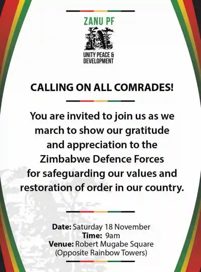 Zimbabweans to hold Solidarity March in support of ZDF removing Mugabe