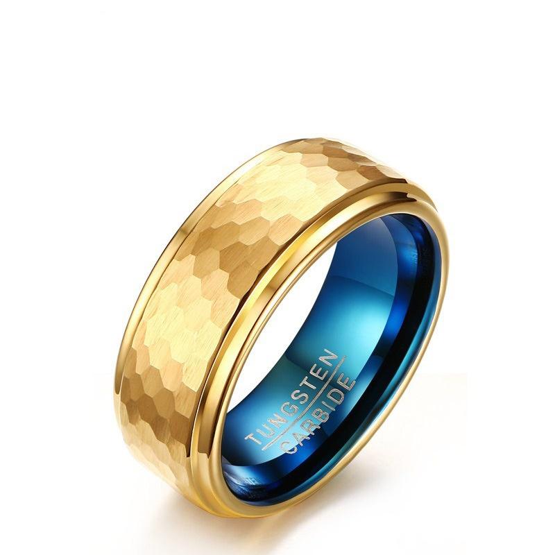 💍8MM Tungsten Steel Gold And Blue Men's Ring