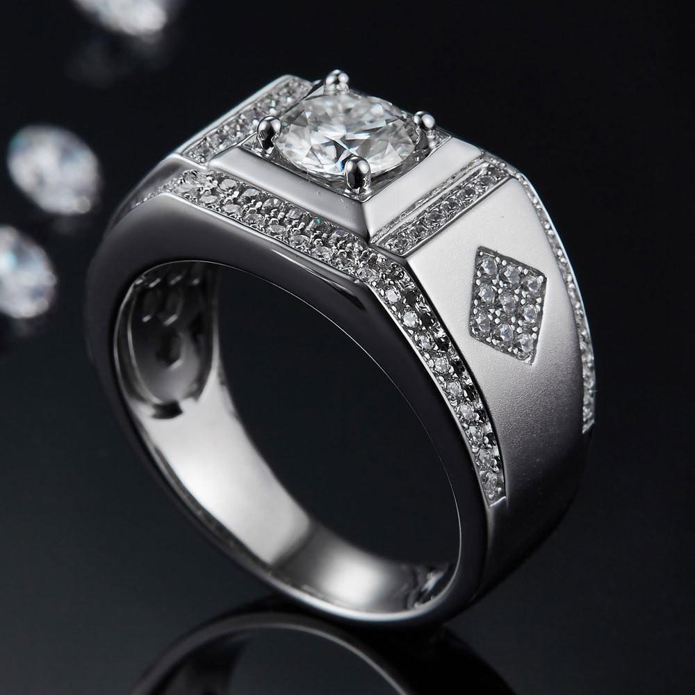 💍2022 Men's Wedding Classic Platinum One Carat Moissanite Diamond s925 Sterling Silver Ring