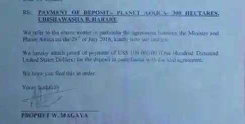 Apparent Evidence of Magaya Payment For Land Exposes Kasukuwere