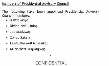 Breaking: Emmerson Mnangagwa Forms Presidential Advisory Council - List Leaked