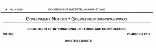 Copy of South Africa Government Gazette	granting Grace Mugabe immunity