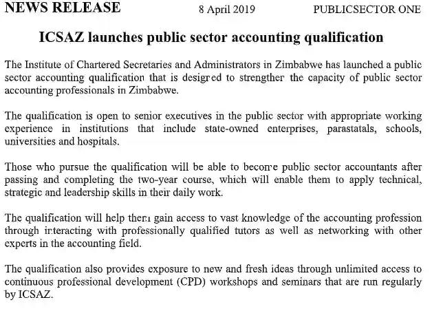 FULL TEX: ICSAZ Launches Public Sector Accounting Qualification
