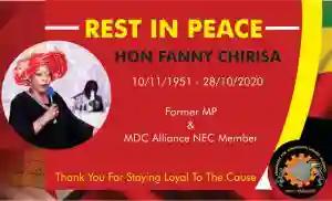 MDC Alliance NEC Member Fanny Chirisa Dies