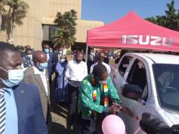 Mnangagwa Hands Over Brand New Isuzu Double-cab Vehicle To Chiefs