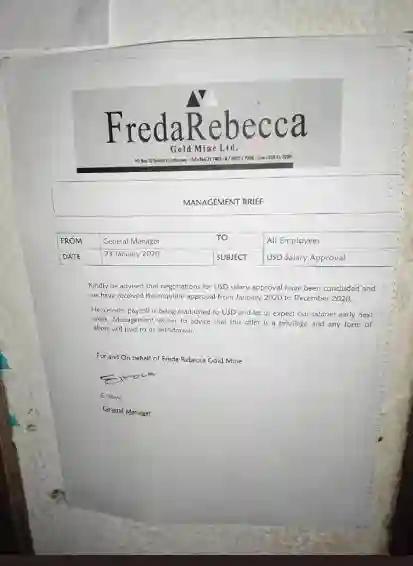 PICTURE: FredaRebecca Mines Gets Approval To Pay Salaries In USD