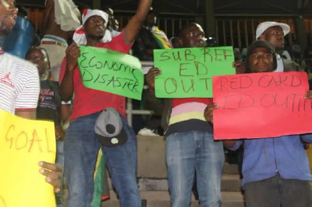 PICTURES: Zimbabweans Demonstrate Against ED During Warriors-Botswana Match