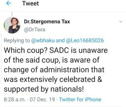 SADC's Dr Tax Says Administration Change In Zimbabwe Was Not A Coup