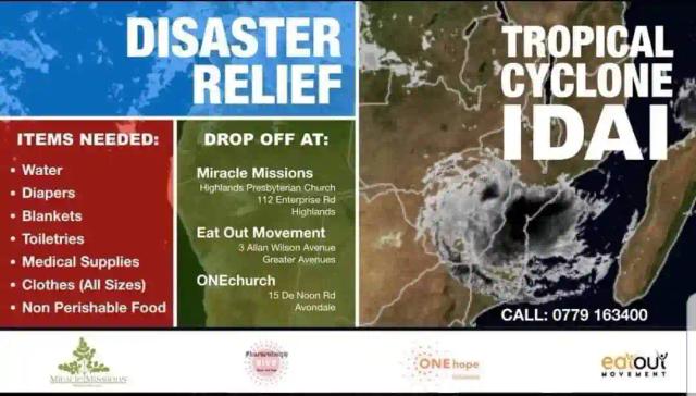 Support #CycloneIdai Victims Through These Harare & Bulawayo Drop-off Points