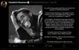 Tweet Announcing Chadwick Boseman's Death Becomes The Most Liked Tweet Of All Times
