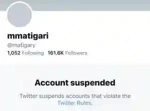 Twitter Suspends Matigari's Account
